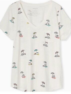 torrid White V-Neck Pocket Tee with Multicolor Beach Print